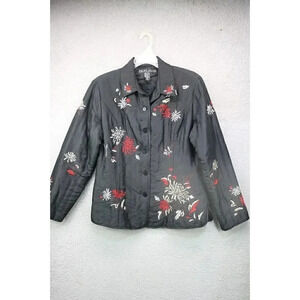 Silkland Women's 100% Silk Floral Embroidered Jacket-Button Up-Size 12
